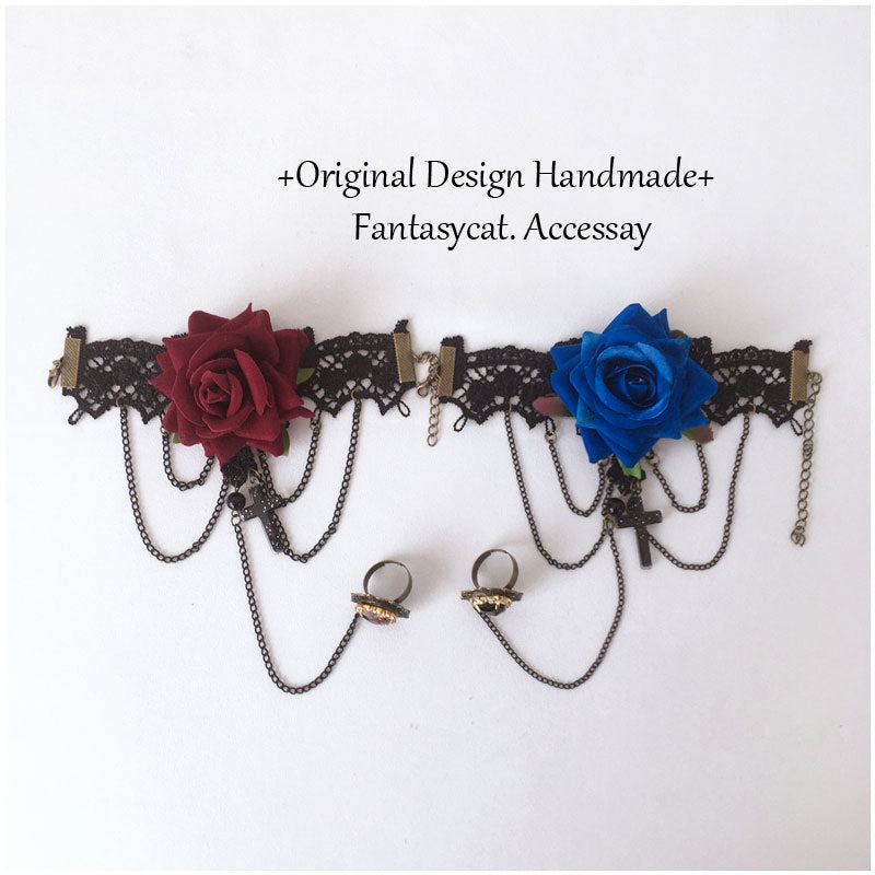 Lolita Punk Gothic Wrist Guard - Vintage Rose Lace Ring Gloves | Christmas Wrist Accessories