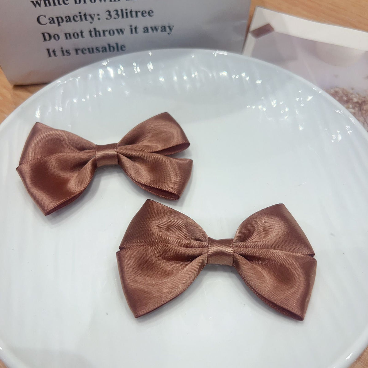 Handmade - Glossy Satin Ribbon - Bow Brooch Pair - detail view 14
