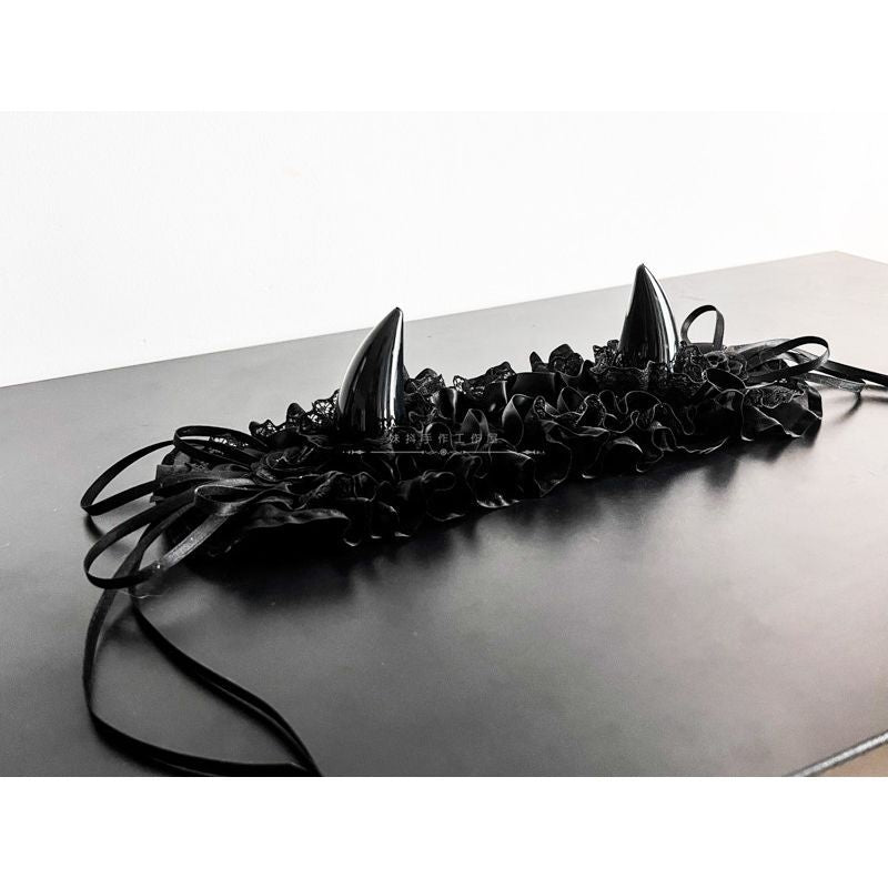 Original Handmade Lolita Multi-color Devil Horn Gothic Headband Multi-layer Lace Trim Hair Accessory