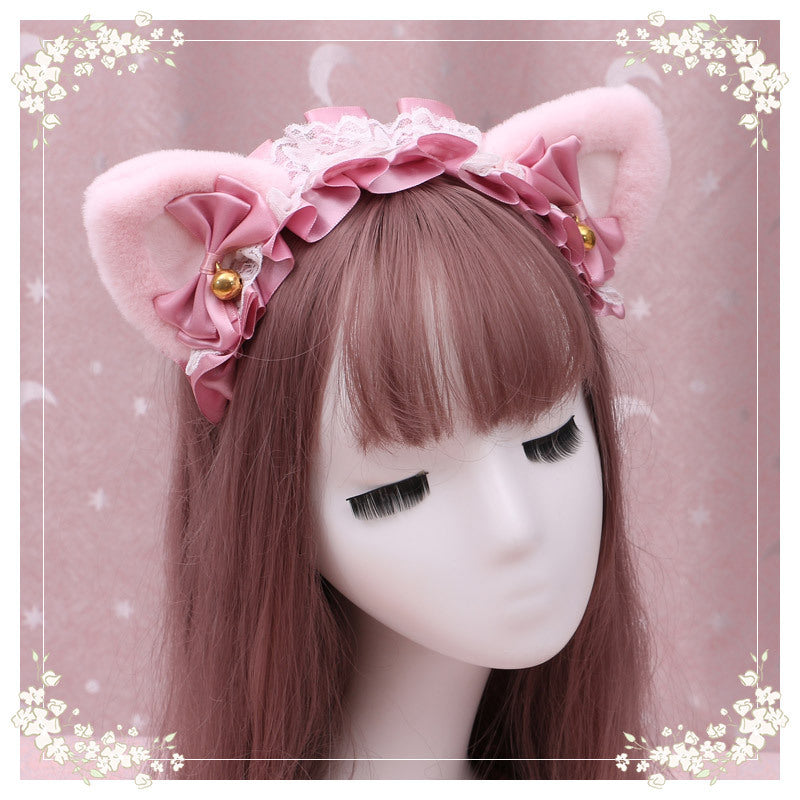 Adorable Japanese Lolita Hair Accessories Cat Girl Plush Lolita Headwear Lace Cat Ear Headband