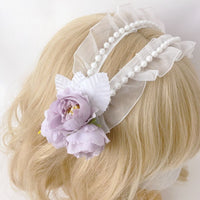 Independent Brand - French Retro Floral - Mesh Headband - Double layer purple flowers