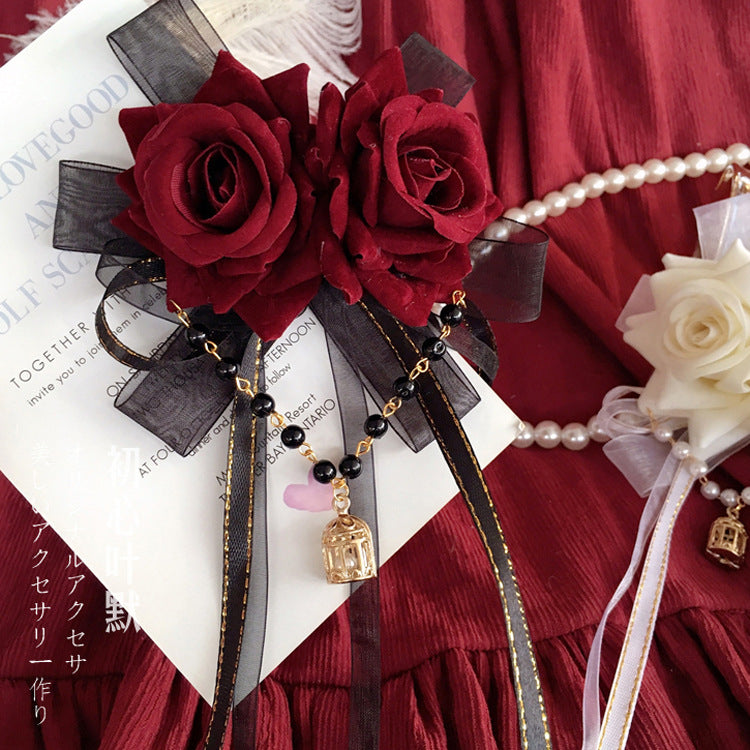 Lolita Gothic Wedding KC Hair Clip Lace Rose Bow Halloween Hair Accessory