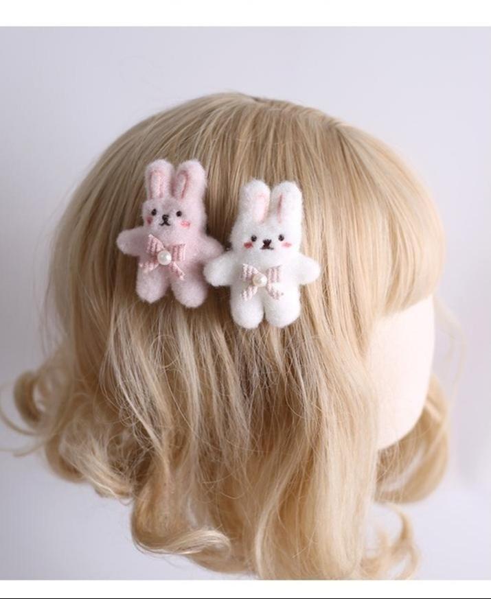 Xiaogui - Sweet Lolita Headdress Pink White - Bunny Ear Hair Accessory Headwear
