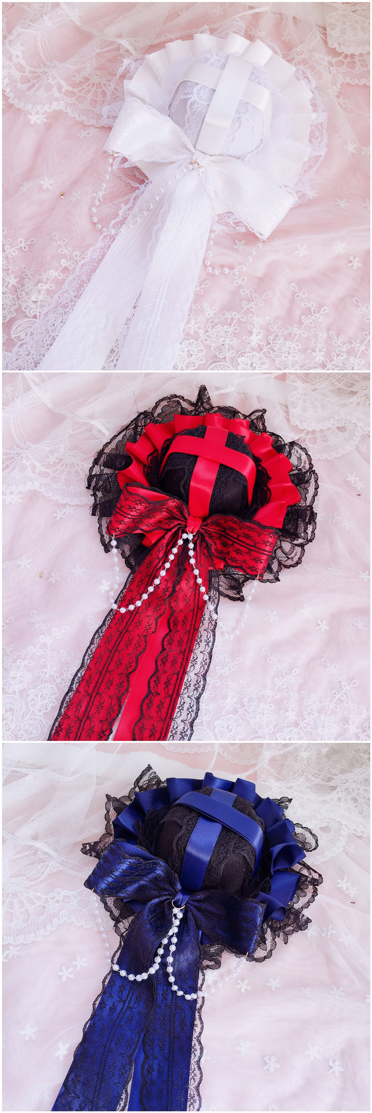 European Classical Dark Style Lace Pearl Bow Ribbon Party Hat Lolita T
