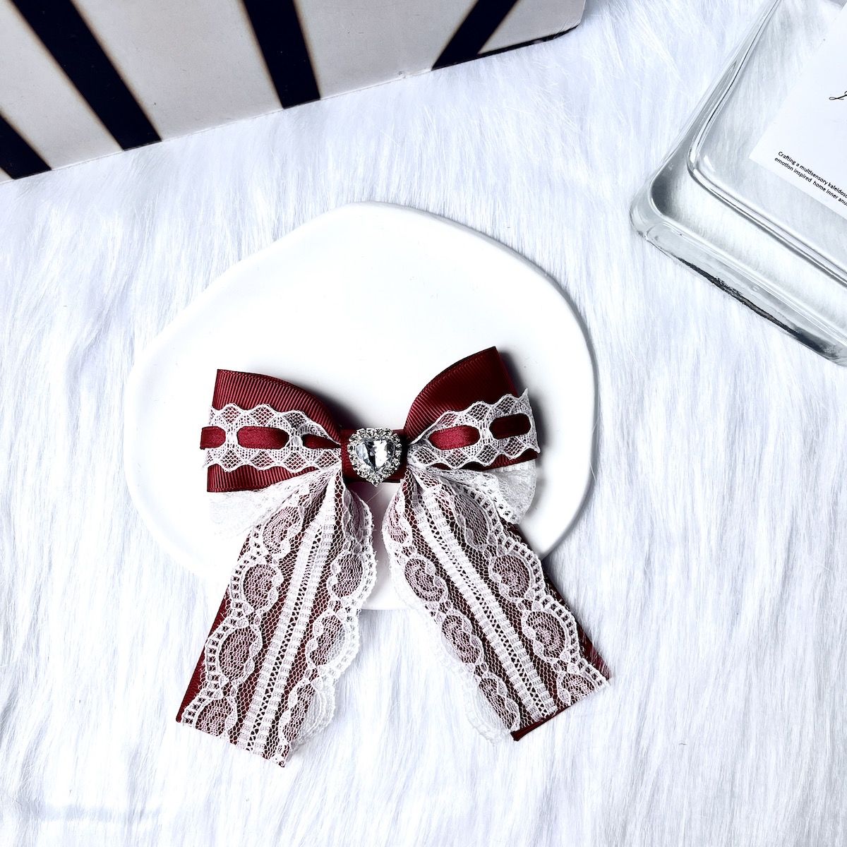 Handmade - Braided Lace Bow - Brooch or Hair Clip - detail view 21