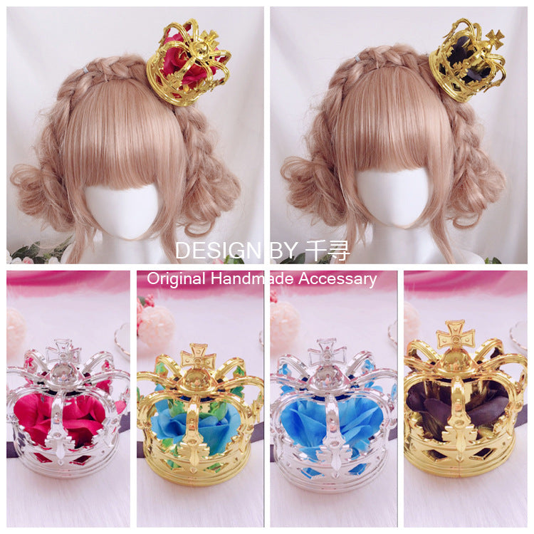 Lolita Crown Hair Accessories Gorgeous Rose Crown Hairband Headdress Golden Crown Hair Clip
