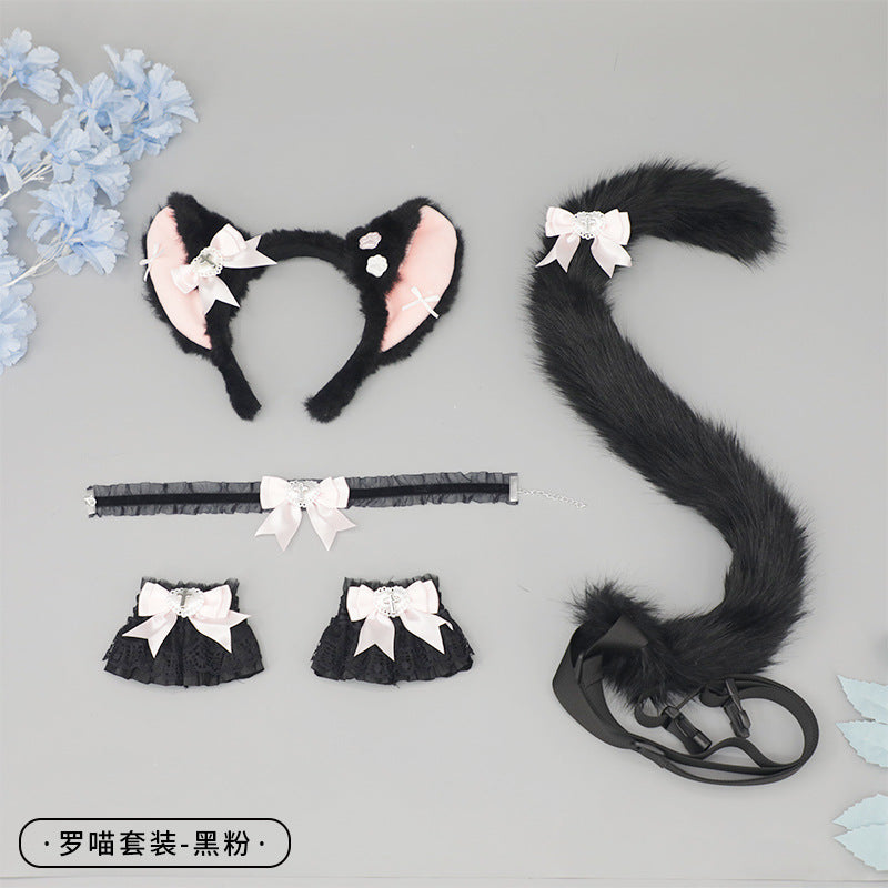 Cosplay Cat Ear Headband Cat Tail Accessories Handmade Cute Cat Girl Beast Ear Hair Accessories Beast Tail Accessories Set