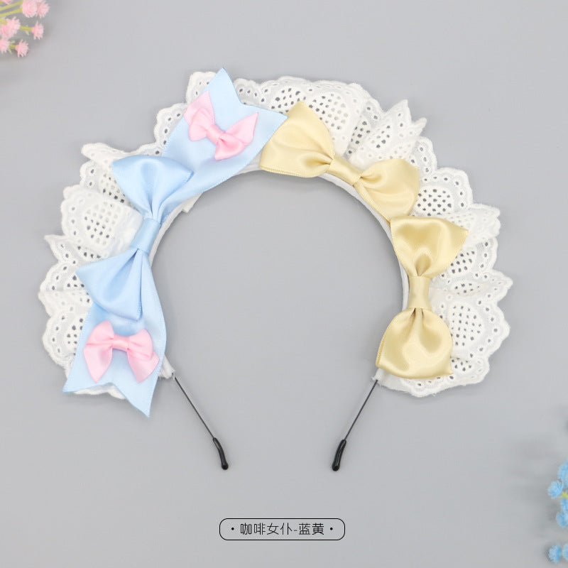 Handmade Coffee KC Headband - Lolita Lace Trim Bow Hair Accessory for Maid of Honor