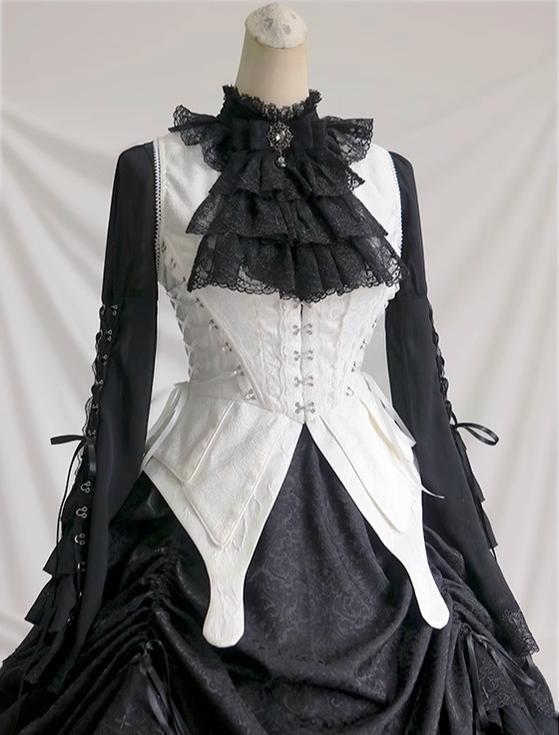 MILU ORIG Herbarium white vest with side lacing, styled over a black blouse; vest only