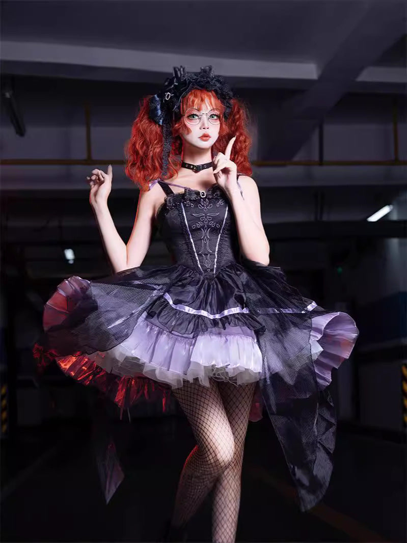 ZhiJinYuan - Magic Spirit Girl- Slimming Embroidered Halloween Gothic Lolita Purple and Black JSK
