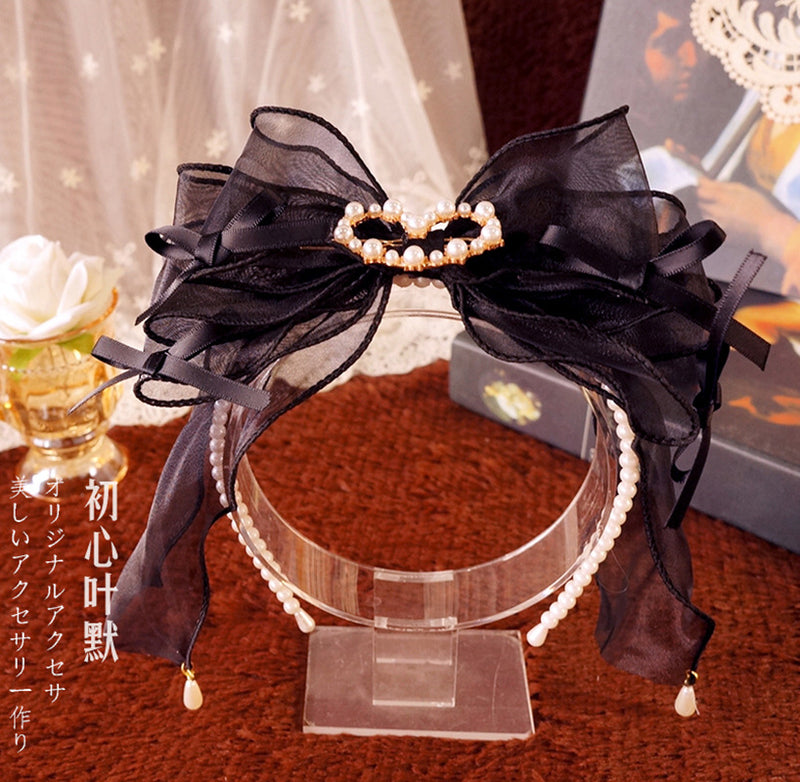 Original Ruiben Rabbit Full Color Pearl Kc Lolita Handmade Headband Organza Bow