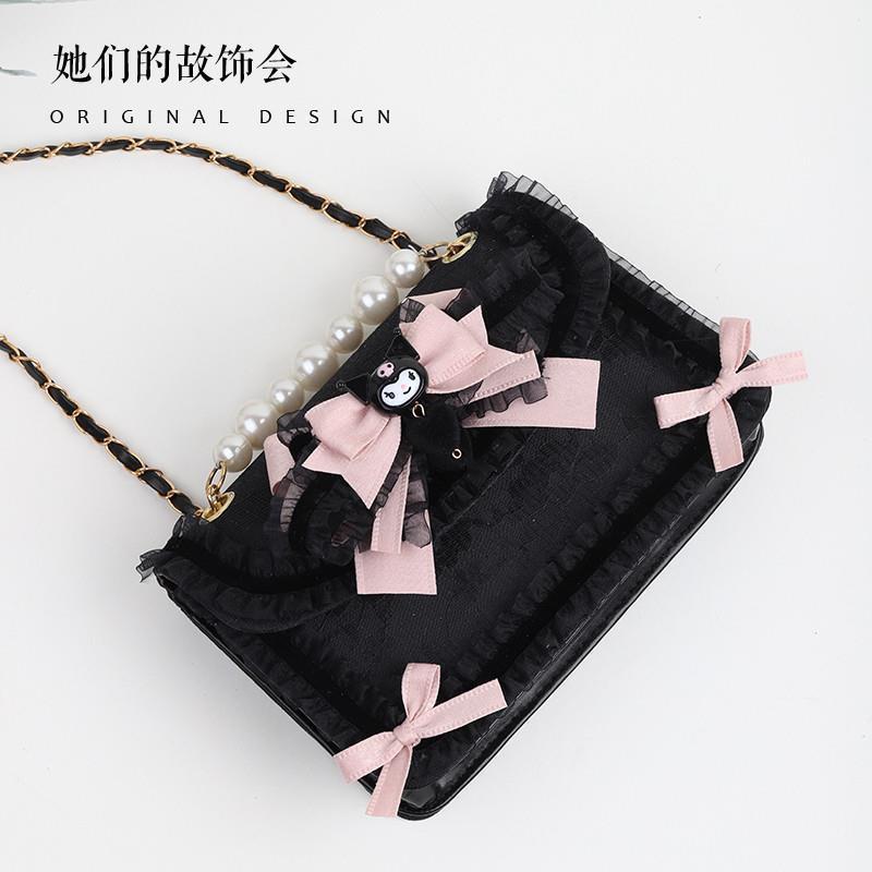 Lolita Bag for Women 2022 New Kuromi Cinnamoroll Lace Original Handmade JK Bag Pearl Handbag
