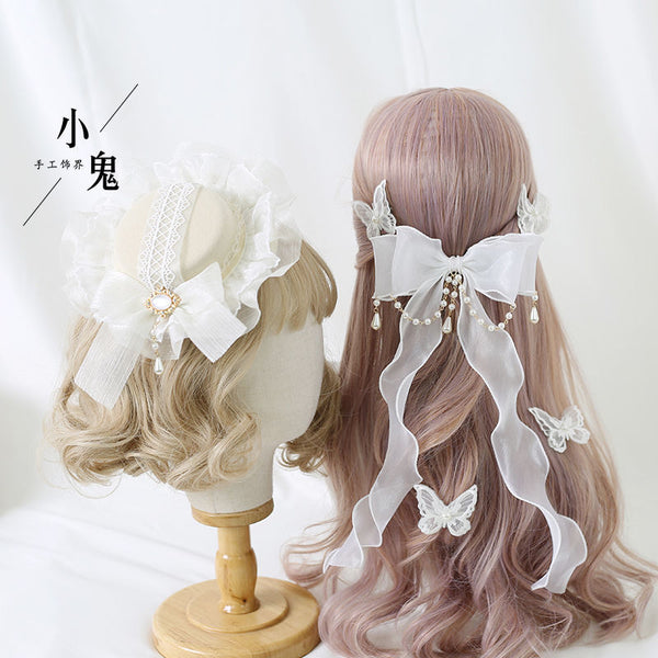 Miss Fula Lolita  Elegant Hairband Lolita Hairband Necklace White Wedding Black Hat - Lolita Fetch