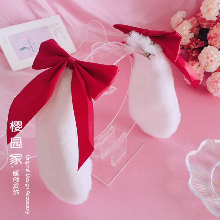 Handmade Lolita Bunny Ear Hair Accessories Lop Bunny Hair Clip Soft Girl Bowknot Plush Bunny Ear Lop Bunny Kc Headwear