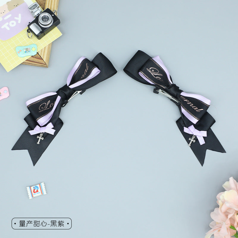 Handmade Lolita Black Butterfly Knot Clip - Double Ponytail Y2K Side Clip - Lolita Fetch