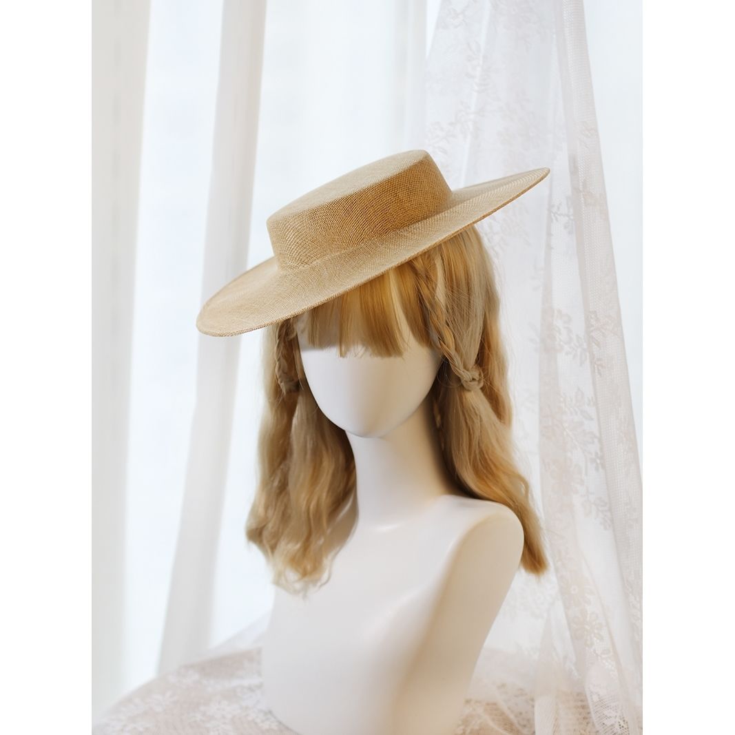 Linen Flat Top Hat Blank Lolita Han-Yang Eclectic French Retro Photo Handmade Headwear Bride Hat Studio