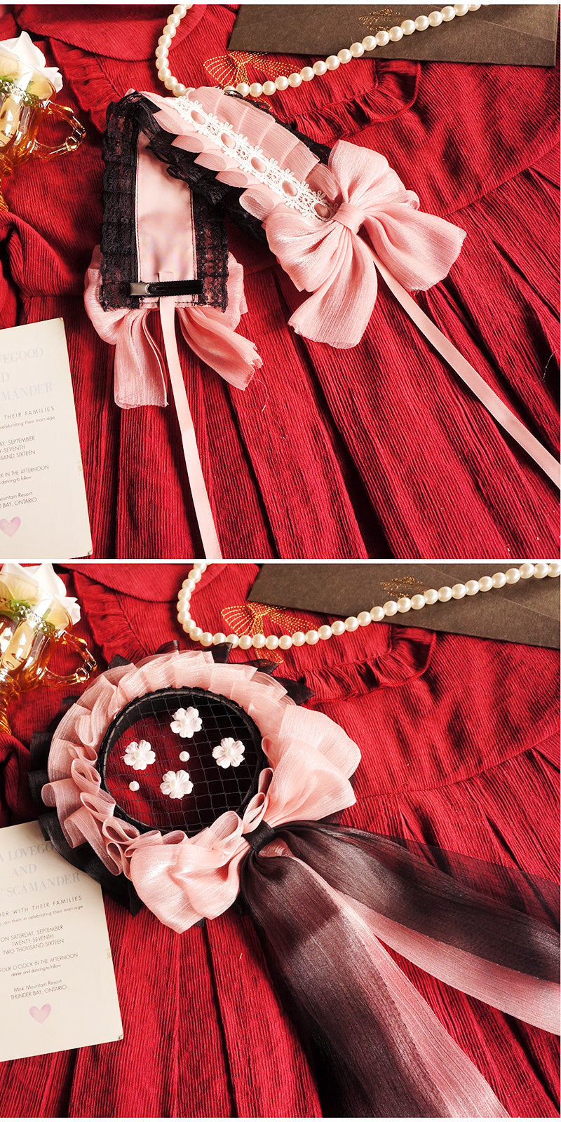 Lolita Headwear Black Pink Lolita Hair Accessories Black Sweet French Flat Hat Sweetheart House Kitty Handmade Small Items