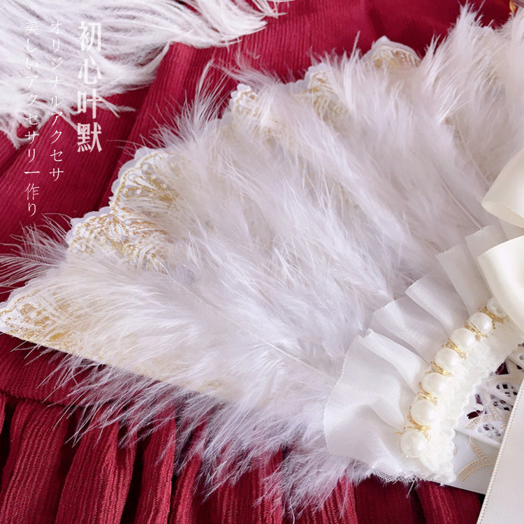 Vintage European Lolita Versatile Fairy White Feather Fan Tea Party Photo Prop Fan