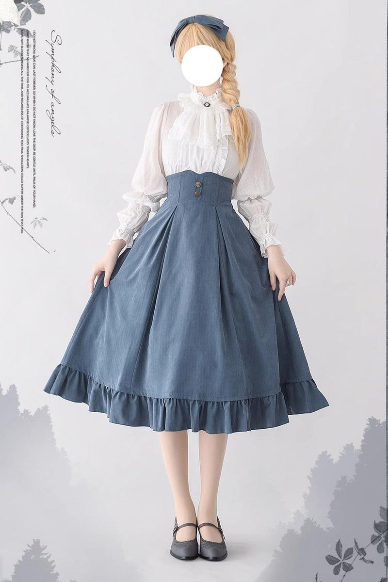 Misty Forest - Elegant Vintage Fishbone Lolita Long Skirt & Vest S Mist Blue Skirt Only