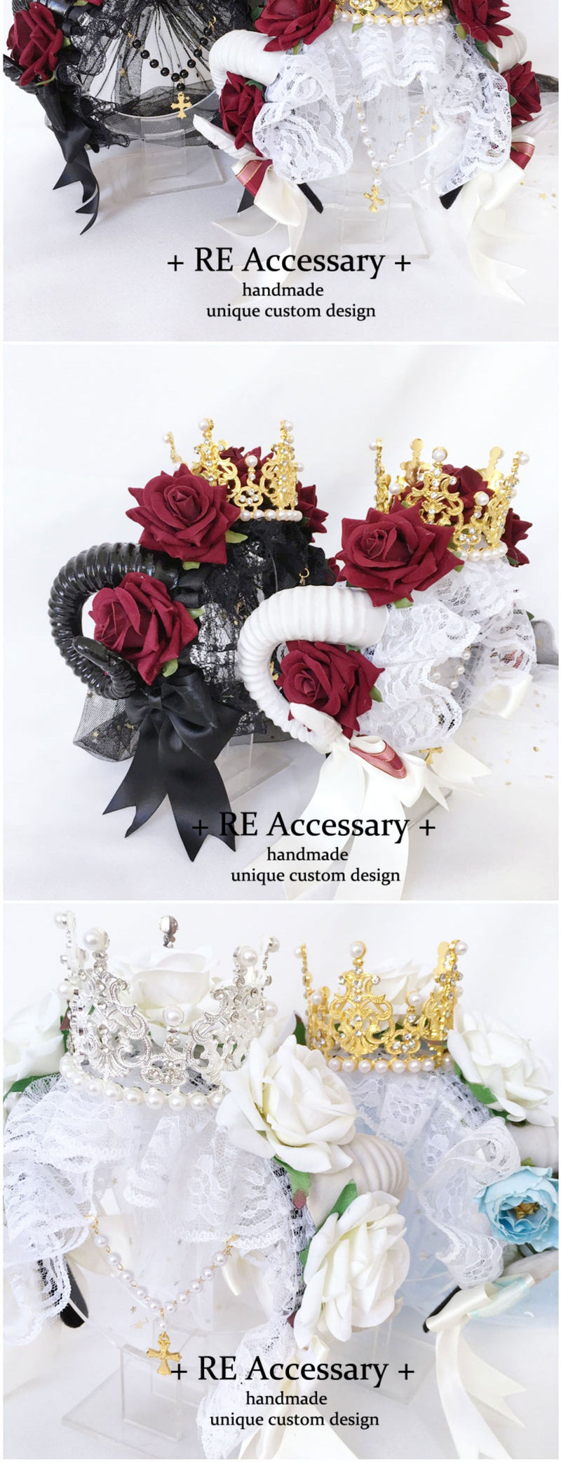 RE Accessary Crown Horn Veil Headpiece