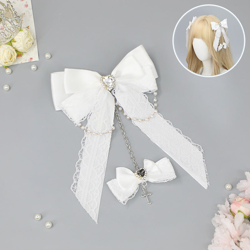 Gothic Fallen Angel Side Clip - Original Lace Bowknot Rhinestone Hair Accessory