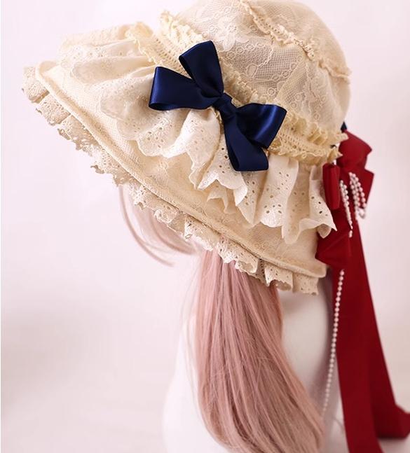 Xiaogui - Elegant Lolita Sunshade Hat Floral - Bow Hats Headwear