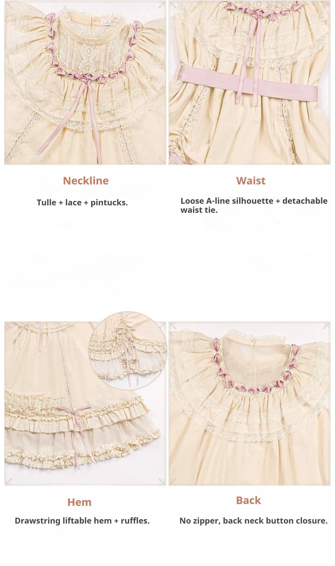 With PUJI - Lily's Dream - Cotton Lining Classic Lolita OP, Drawstring Liftable Hem