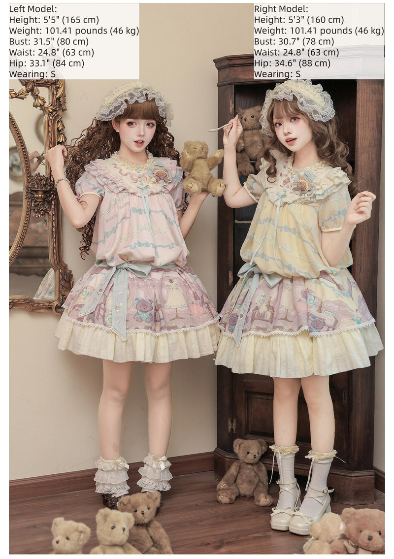 With PUJI - Brown Dollhouse SP - Kawaii Lolita Dollhouse Printed OP Dress with Embroidery