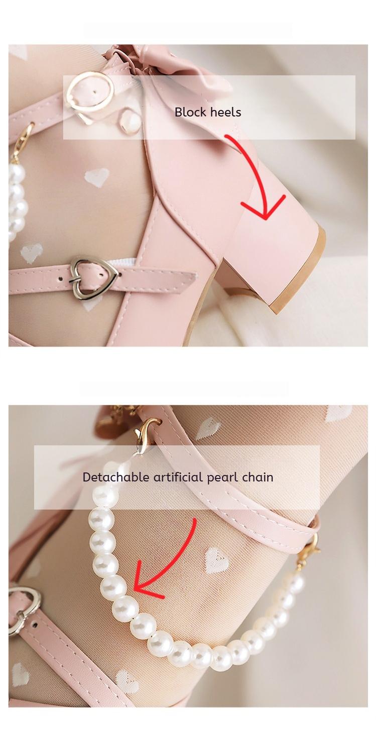 Yana - Round Toe Pearl Chain - Sweet Lolita shoes with a detachable pearl chain and bow - product detail 6