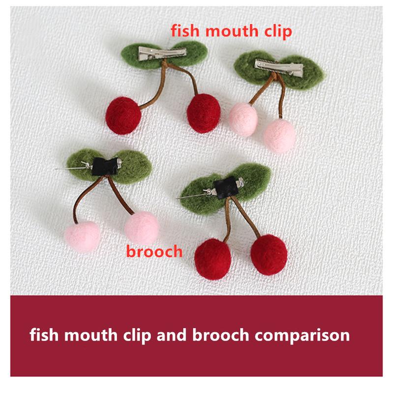 Xiaogui - Handmade Kawaii Wool Felt Cherry - Clips Headwear