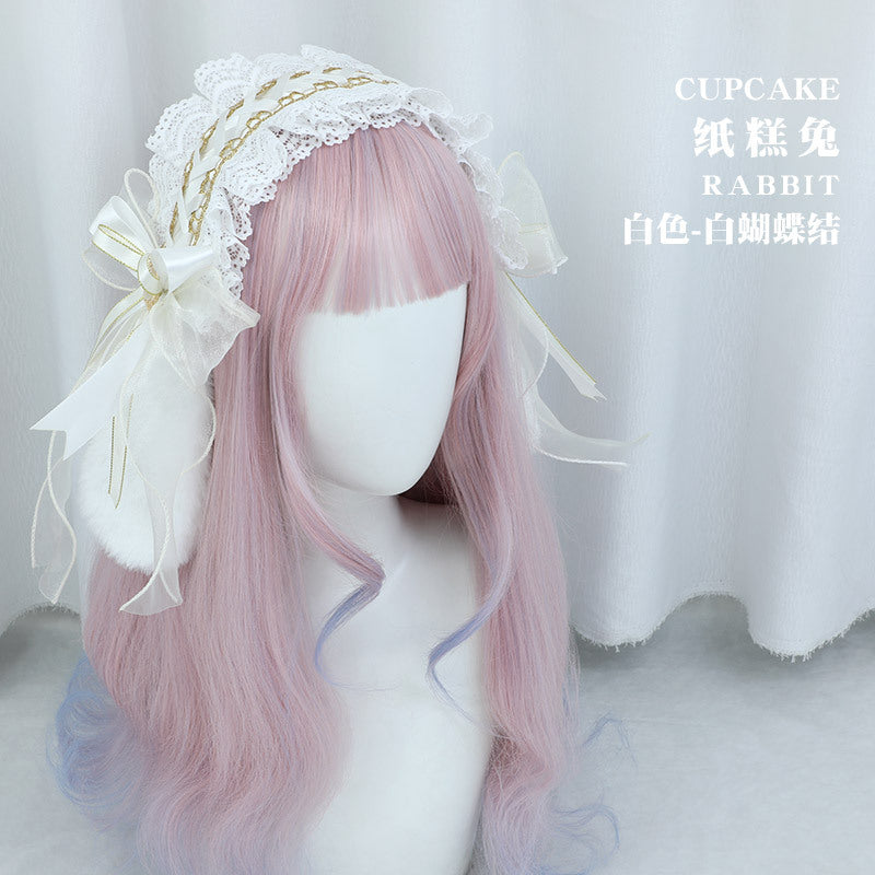 Kawaii Paper Cake Rabbit Hairband - Handmade Lace Trim Lolita Cosplay Accessory