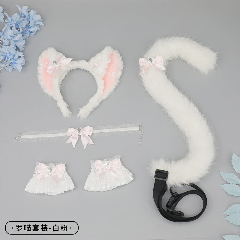 Cosplay Cat Ear Headband Cat Tail Accessories Handmade Cute Cat Girl Beast Ear Hair Accessories Beast Tail Accessories Set