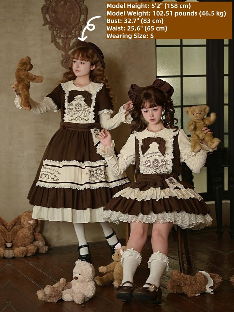 With PUJI - Sugar Frost Tale - Kawaii Lolita OP Button Closure Dress, Lamb & Bunny Embroidery