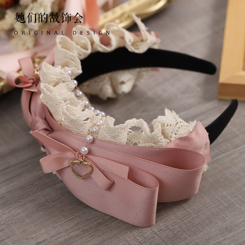 Lolita Hair Accessories Smoke Pink Bow Korean Pink KC Hairpin Hand Sleeve Hair Hoop Twin Rabbit Small Objects Lolita Headwear