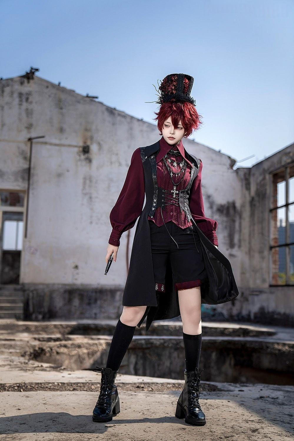 Princess Chronicles - Red and Black 4.0 - Ouji Lolita Long Vest & Red Blouse