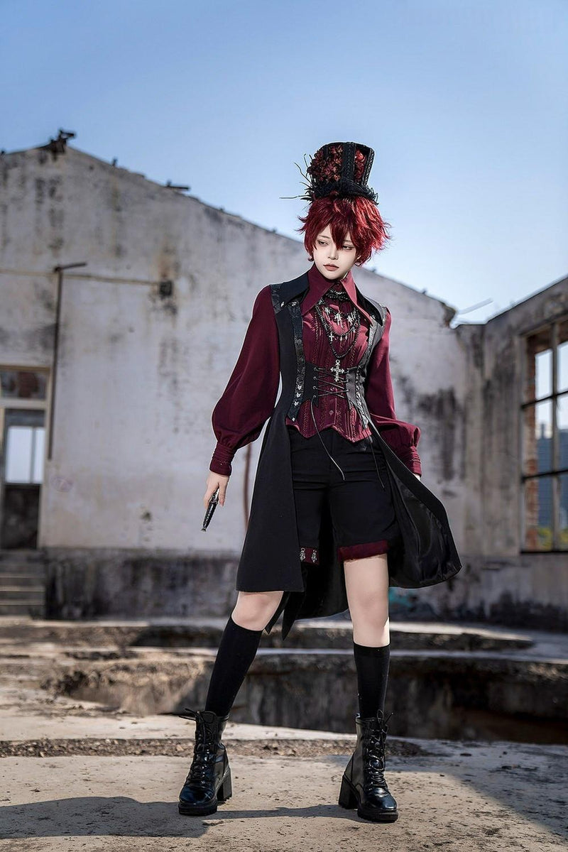 Princess Chronicles - Red and Black 4.0 - Ouji Lolita Long Vest & Red Blouse