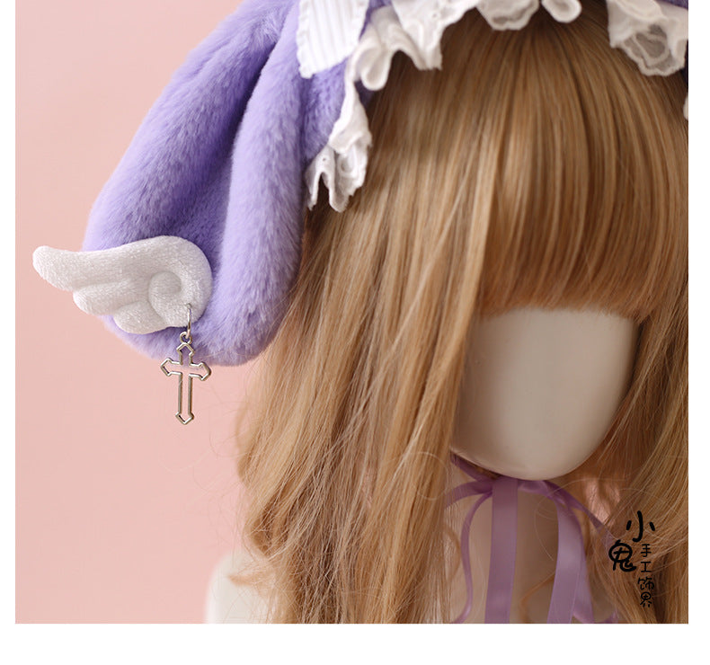 Lolita Bunny Ear Headband Subculture Cute Plush Angel Wings Lolita Hair Accessory Lolita Headwear