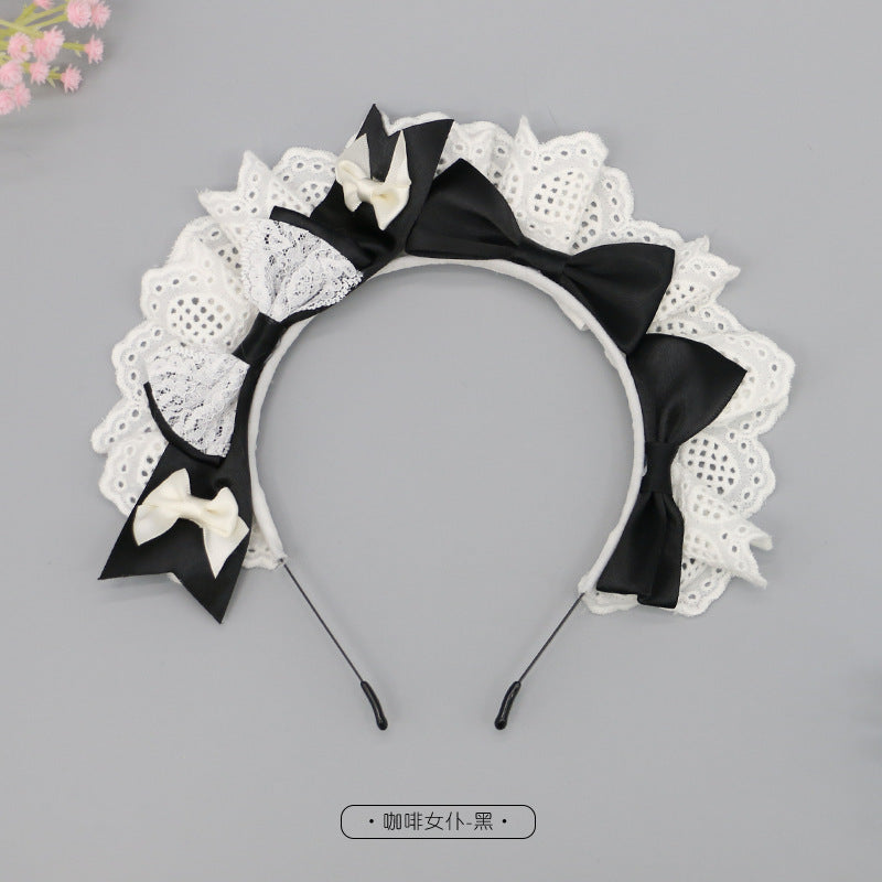 Handmade Coffee KC Headband - Lolita Lace Trim Bow Hair Accessory for Maid of Honor