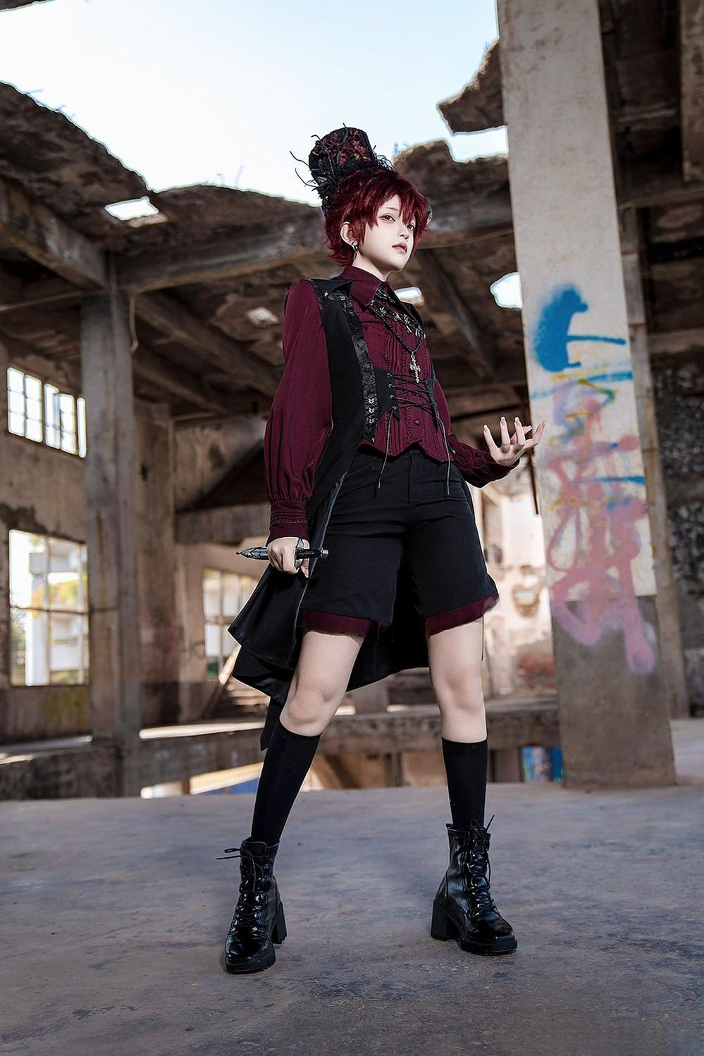 Princess Chronicles - Red and Black 4.0 - Ouji Lolita Long Vest & Red Blouse