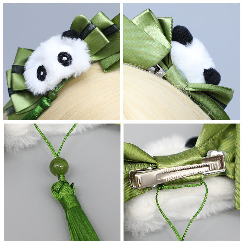 Chinese Ancient Style Panda Bow Hair Clip - Tassel Lolita JK Double Ponytail - Lolita Fetch