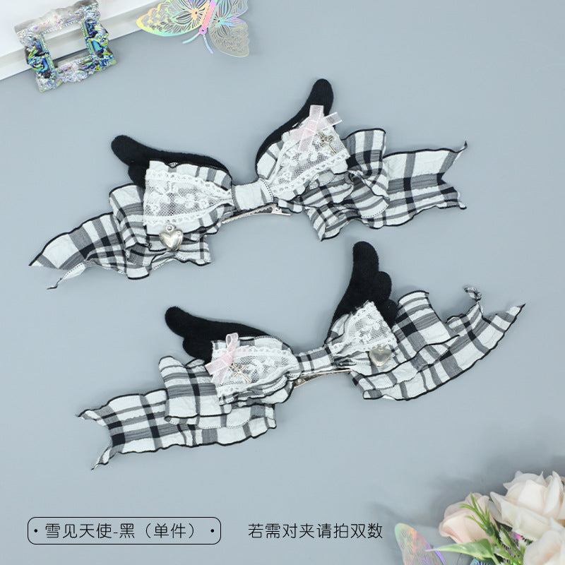 Subculture Bow Hair Clip - Handmade Wings Girls Double Ponytail Clip - Lolita Fetch