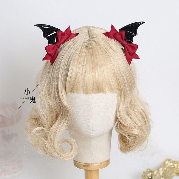 Black Wings Demon Hair Clip Bat Side Clip Halloween Headwear Bow Hair Accessory Lolita Gothic - Lolita Fetch