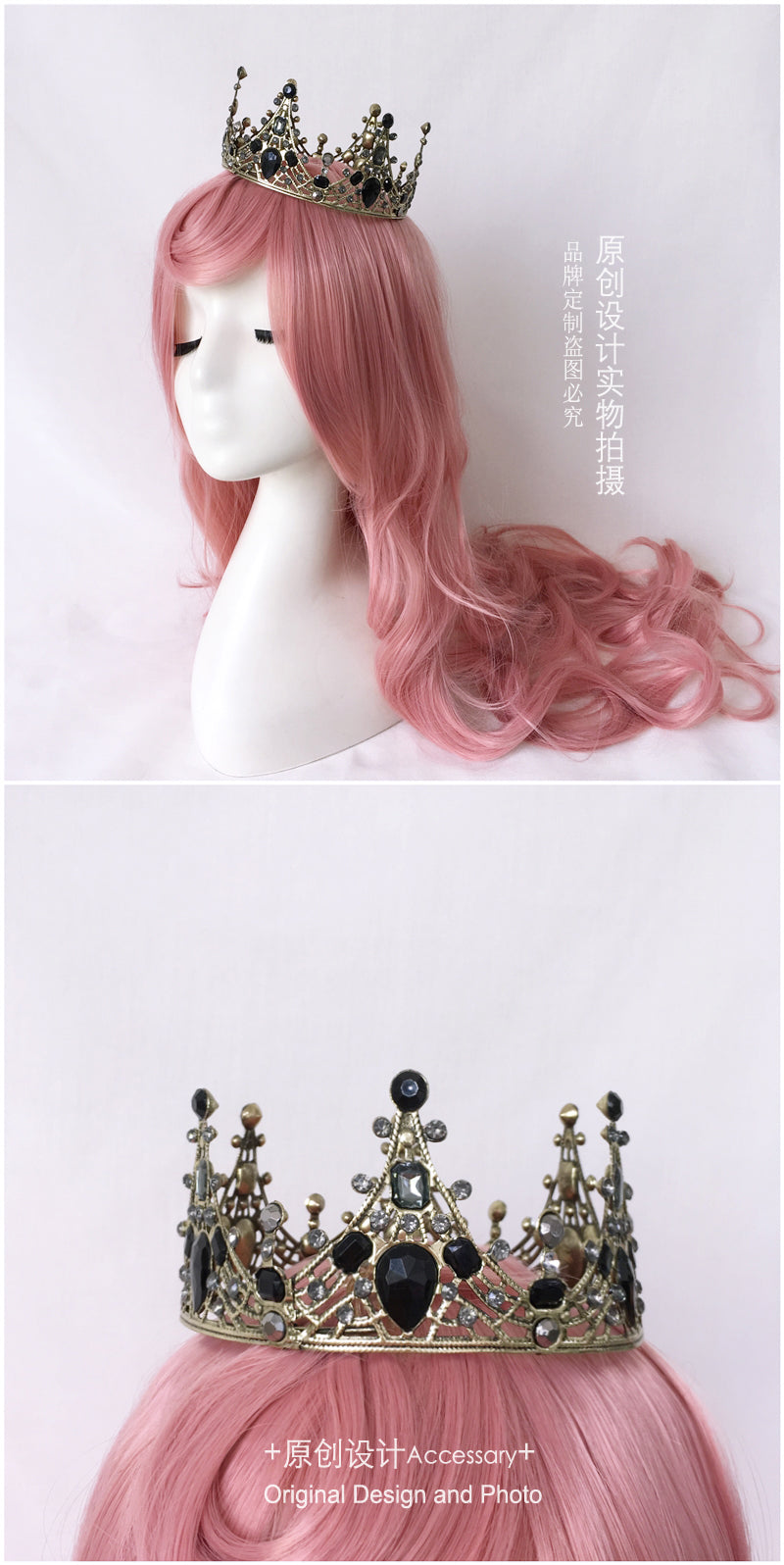 LolitaGirl Crown headdress with pearls, butterflies, rhinestones, and European court-inspired design, perfect for retro or Lolita fashion.