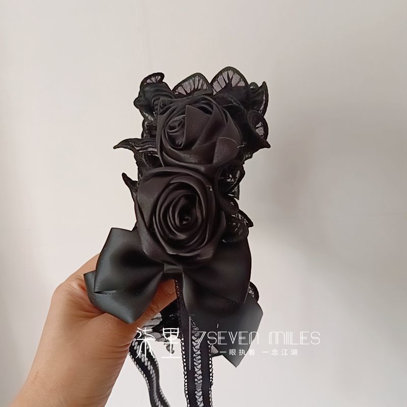 Handmade - Nightfall Retro Black Flower - black Lolita hair accessory