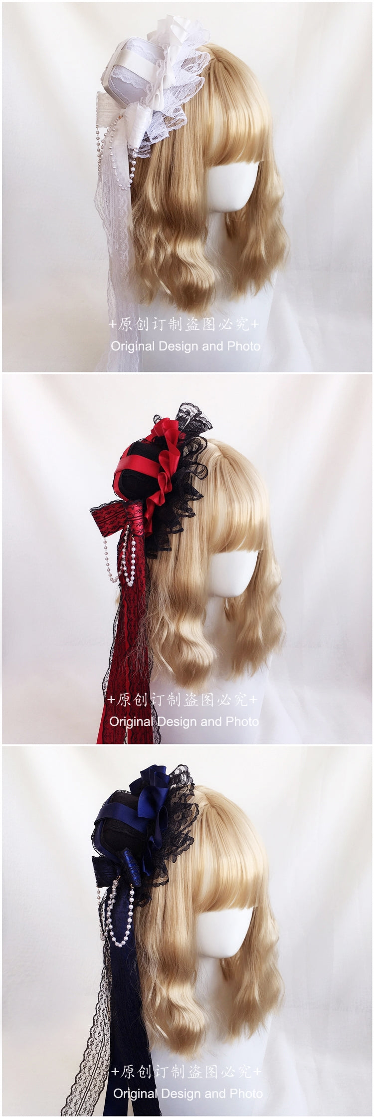 European Classical Dark Style Lace Pearl Bow Ribbon Party Hat Lolita T
