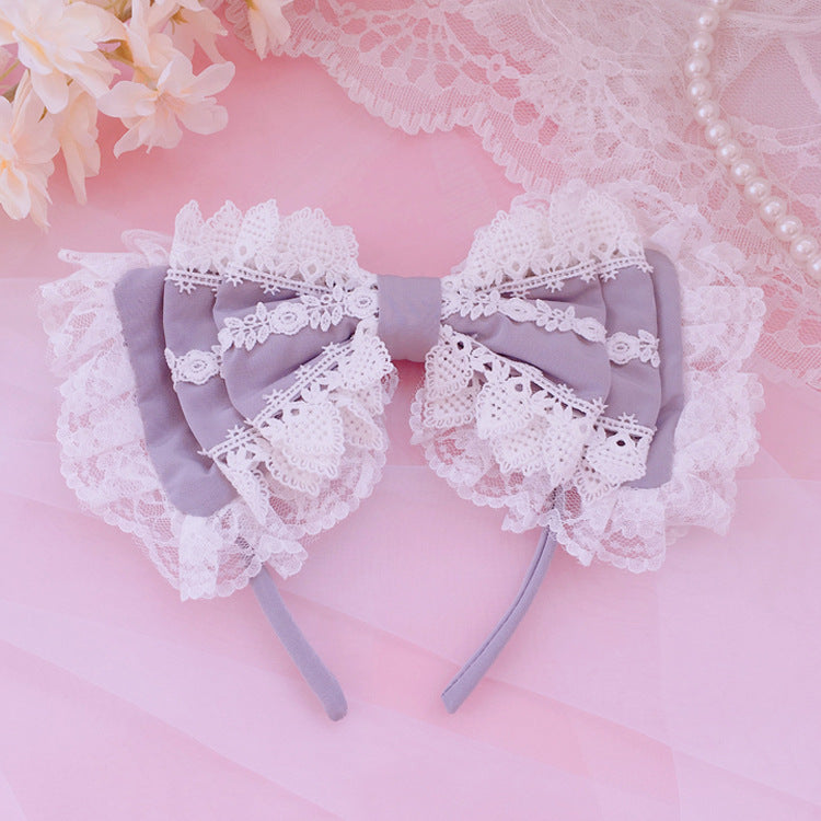 Lolita  Soft Girl KC Hair Accessories Lolita Lace Three-Layer Bow Headband