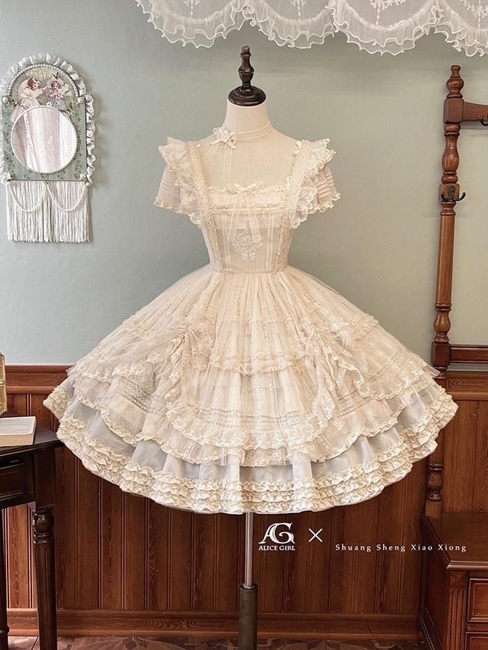 Alice Girl - Elegant Lolita Embroidered Apron - with Adjustable Strap Hand Accessory