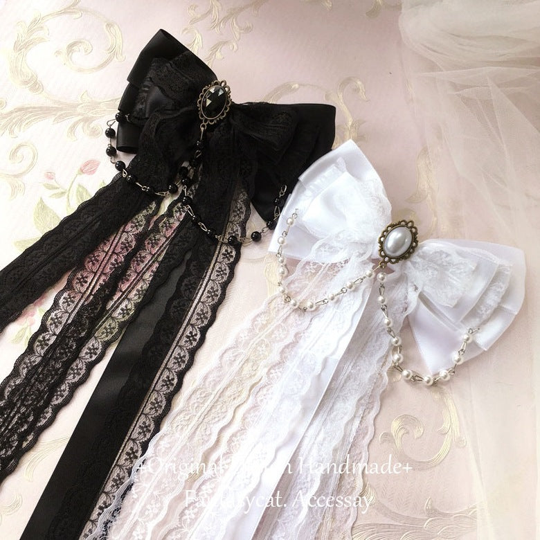 Subculture Lolita Girl Hair Clip Bow Ribbon Fairy Hair Accessory Lolita Bead Chain Hairpin Side Clip Top Clip