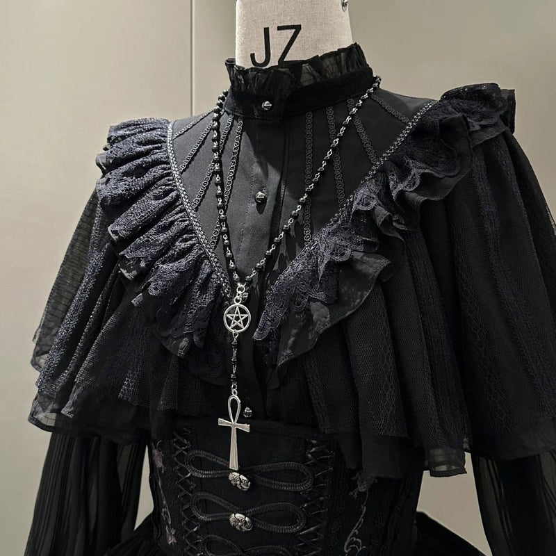 Dark Retro Lolita Cross Long Necklace - Ins Style Dark Girl Subculture