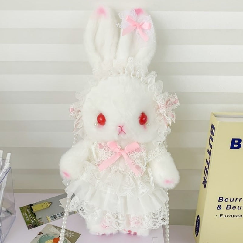 Lop-Eared Bunny Lolita Pearl Chain Doll Bag – 2025 Cute Bow Plush Shoulder Bag